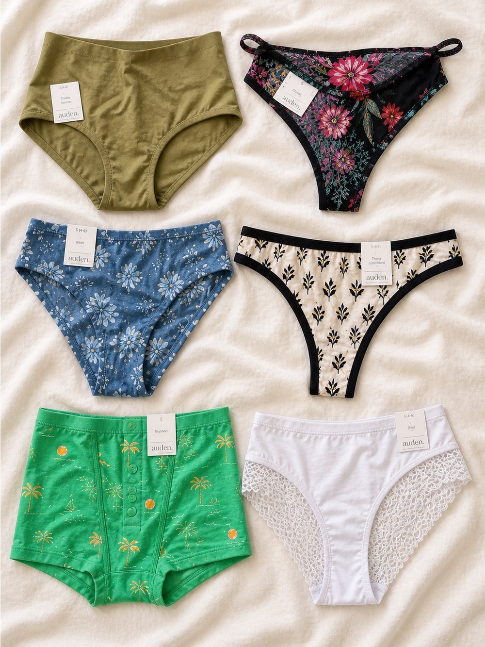 Set of (6) Auden Panties in Varying Styles, ALL SZ SMALL AND ALL NWT!